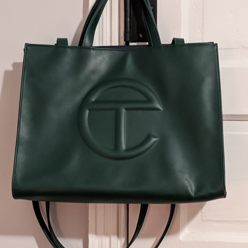 telfar dark olive medium shopping bag